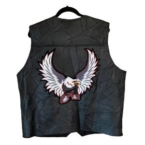 Ashburn Black Leather Patchwork Biker Vest With Eagle Men’s Size XXL